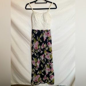 Two Tone Floral and Lace Maxi Dress